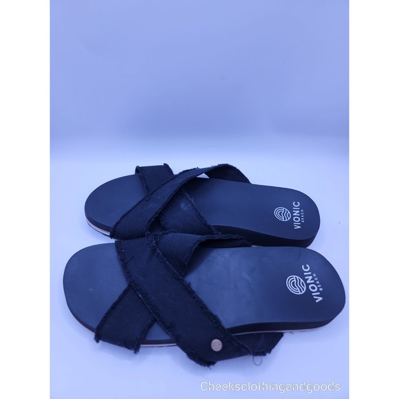 Vionic Beach Boardwalk Panama Canvas Sandals Black Women's size 10 - Picture 2 of 5